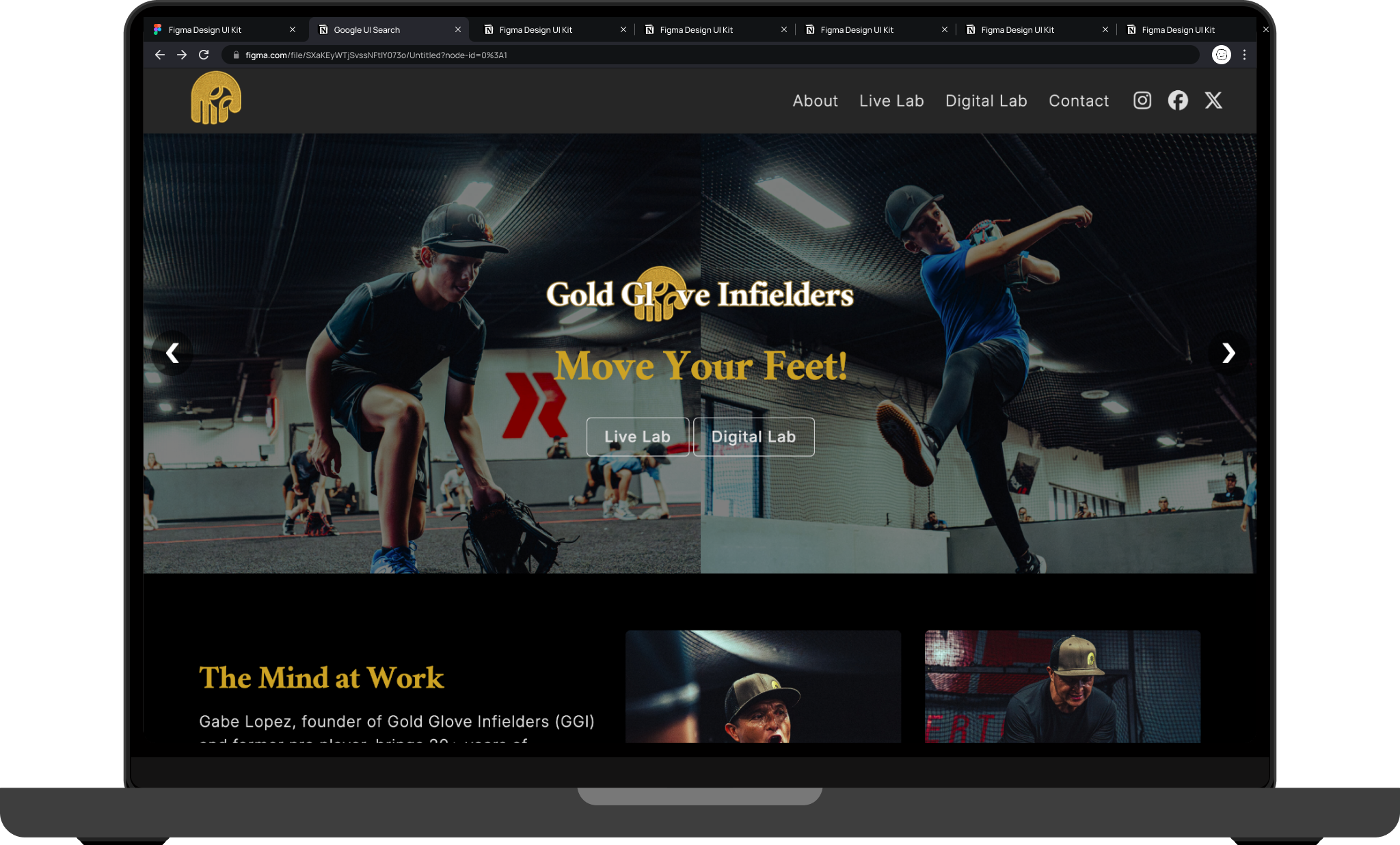 Gold Glove Infielders site shown on a laptop