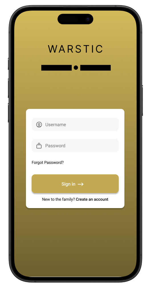 Warstic app sign-in screen on a mobile mockup